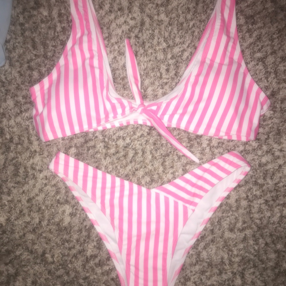 Candy striped bikini.